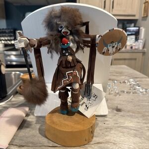 Vtg RARE Kachina Doll Navajo Buffalo Warrior Signed And Numbered Orig Tag READ